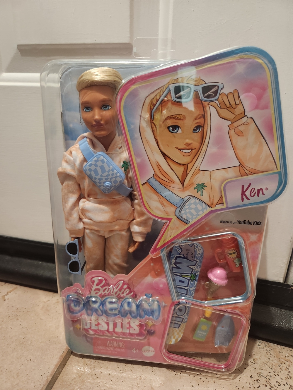 Barbie Ken Peach Tie-Dye Hoodie Doll with Blue Check Crossbody